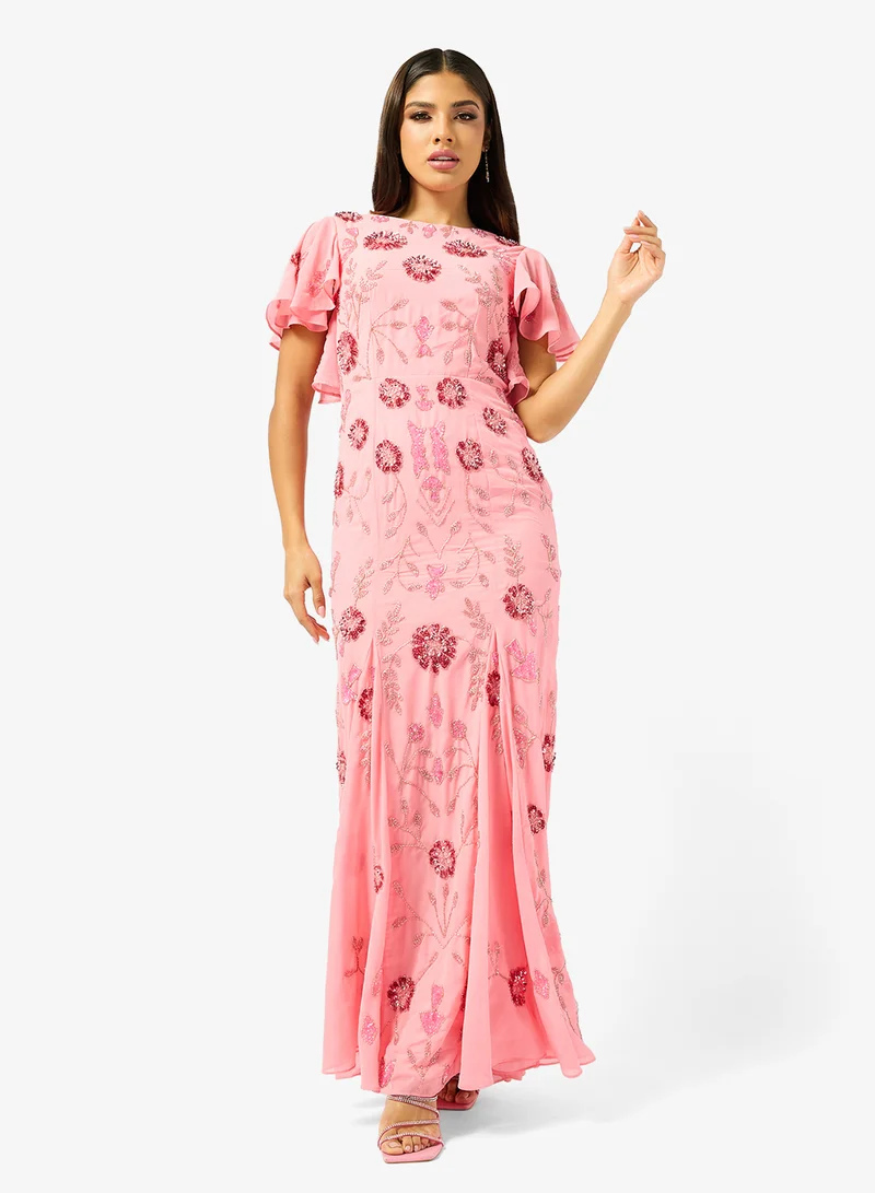 Frock and Frill Printed Short Sleeve Maxi Dress
